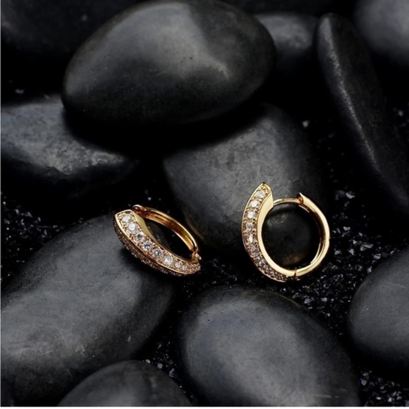 Gold 14k Gold Plated Cubic Zirconia Hoop Earrings - Picture 2 of 2